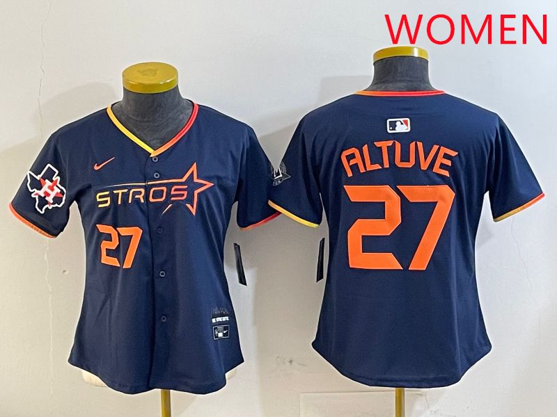 Women Houston Astros #27 Altuve Drak Blue Three generations Joint Name 2025 Nike MLB Jersey style 4108